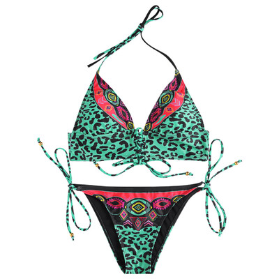 

Print Women Swimsuit Sexy Swimwear Low Waist Bathing Suit Halter Bikini Set