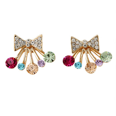 

Star Alloy Bow Colorful Crystal Earrings Crown Luxury Styles Luxury Diamond Crystal Crown Earrings