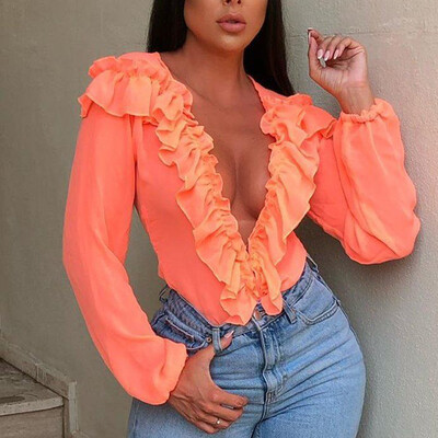 

Women Bow Tie Neck Suit Chiffon Long Sleeve Blouse Tops V-Neck OL Work Suit