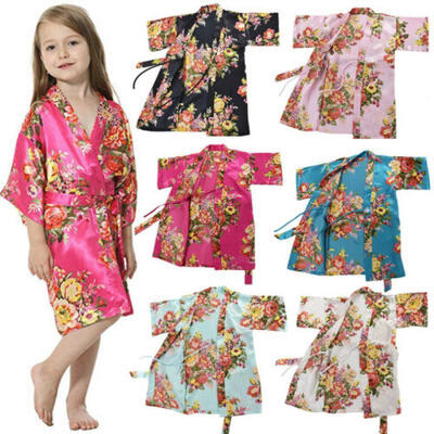 

Satin Silk Kids Robe Kimono Bridal Bridesmaid Flower Girls Dress Gown Bathrobe