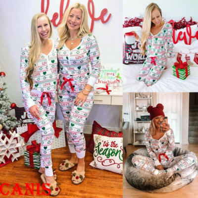 

Christmas Family Matching Pajamas Set Adult Women V-Neck Sleepwear Nightwear