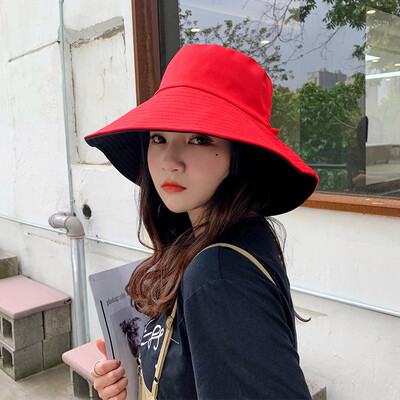 

Fisherman hat women summer double-sided wear Korean version of the sun-proof sun hat japanese art simple big eaves hat male tide