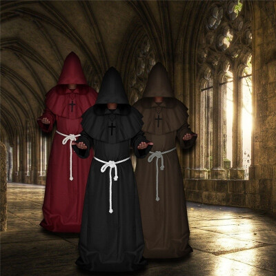 

Fashion Halloween Costume Hooded Monk Halloween Cosplay Renaissance Priest Robe Cape Cloak