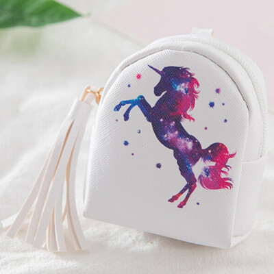 

New Fashion Women Girls Unicorn Coin Purse Card Bag Headset Case Cable Storage Bag Cartoon Pattern Pu Zero Wallet Mini Coin Bag