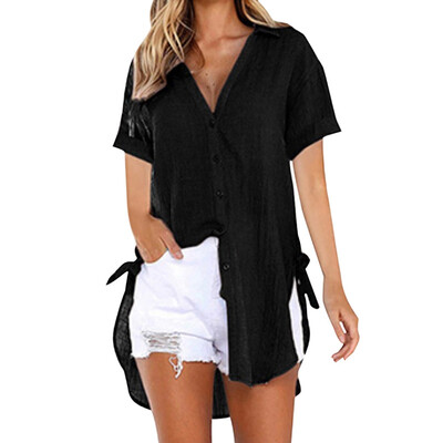 

Plus size Long T-shirts Summer Women Loose Slit Bow Femme Tops Cotton T-shirt Short sleeve Ladies t-shirt