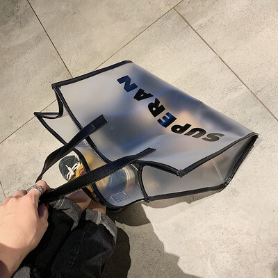 

Advanced sense bag female new 2019 large capacity shoulder bag foreign simple jelly transparent bag fashion shopping bag