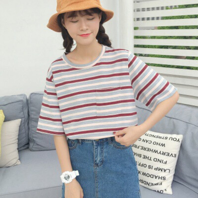 

T-shirt Women Summer Clothing Korean Style Harajuku Striped Short Sleeve T-shirts Woman Casual Basic Shirt Top