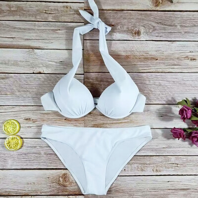 

Roseonmyhand Women Solid Hanging Neck Bikini Push-Up Pad Swimwear Bathing Beachwear Set