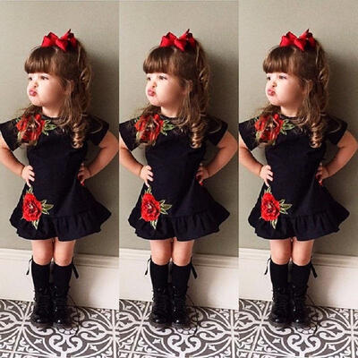 

Toddler Kids Infant Baby Girls 3D Flower Summer Party Dress Sundress Clothes 0-4Y