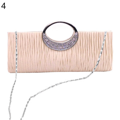 

Women Luxury Rhinestone Satin Pleated Evening Bag Party Clutch Purse Handbag