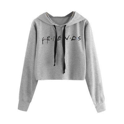 

Women Hoodies Friends Letter Printed Hoodie Casual Crop Tops K-pop Short Pullover Long Sleeve Drawstring Hooded Sudadera Mujer