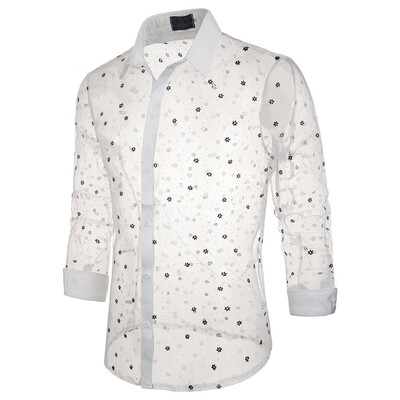 

Tailored Sexy Mens Mesh Button Slim Fit Turn-Down Collar Long Sleeve Top Blouse Shirt