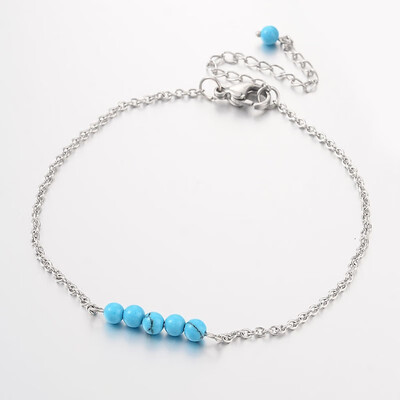 

Round Synthetic Turquoise Beads Anklets with Stainless Steel Chains& Lobster Clasps 220x2mm