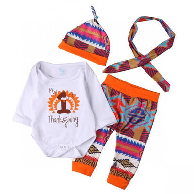 

Newborn Baby Boys Girls Thanksgiving Clothes Tops Romper Pants Hat 4PCS Outfits