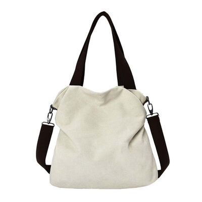 

Casual Solid Color Tote Women Large Capacity Zip Crossbody Shoulder Canvas Bag