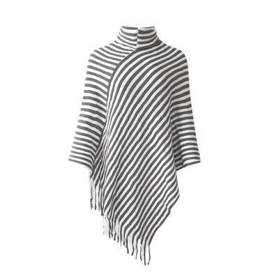 

Toponeto Women Diagonal Striped High Collar Fringed Cloak Sweater Shawl
