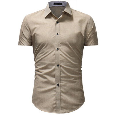 

Tailored Mens Solid Casual Button Down Short Sleeve Hawaiian Shirt Top Blouse