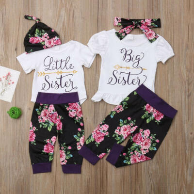 

Newborn Baby LittleBig Sister Romper T-shirtPants Leggings Clothes Outfit Set