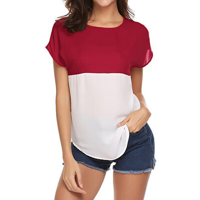

Nomeni Womens Short Sleeve Color Block Casual Loose Summer Top Shirt BKL