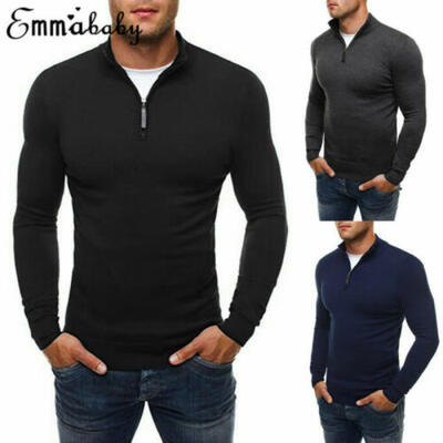 

Mens Zip Neck Sweatshirt Knitwear Jumper Sweater Pullover Long Sleeve Tops