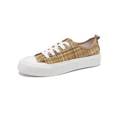

Former Student Soft Girls Summer Korean Version Fashion Plaid Canvas Shoes Flat soled Single Shoes for Women