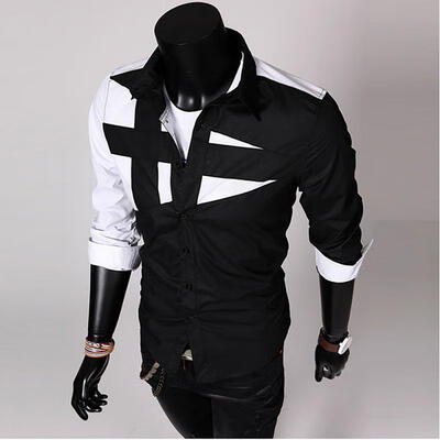 

Long Sleeve Patchwork Lapel Shirts Casual Cotton Top For Men
