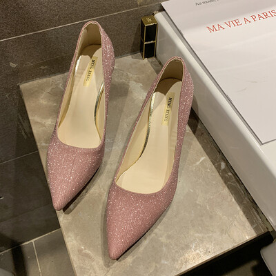 

A high heels summer French girl sexy thin heel wedding shoes silver fairy wind pointed single shoes