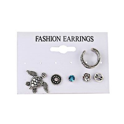 

New Fashion Retro Blue Crystal Stud Earring Sets Mixed Tortoise Round Geometric Party Earring for Women Gifts
