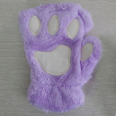 

Women Cute Cartoon Cat Thick Plush Bear Paw Half Finger Gloves Winter Girl Fingerless Cat Claw Fashion Warm Gloves