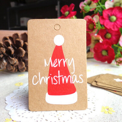 

50Pcs Christmas Hat Kraft Paper Gift Tags Scallop Label Luggage Blank Strings