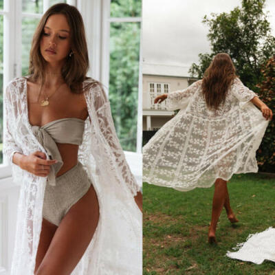 

Fashion Summer Women Long Beach Dress Swimwear Lace Cardigan Bikini Cover UP
