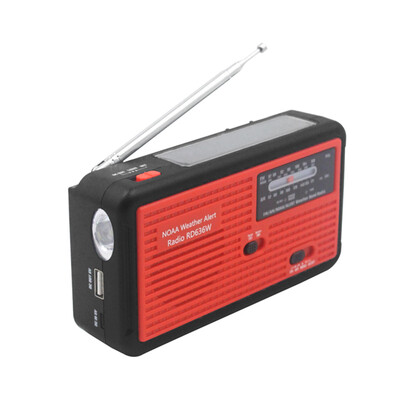 

RD636W Digital FM AM NOAA Weather Radio Power Bank 1000mAh Rechargeable Battery Solar Hand-crank Emergency LED Flashlight Micro US