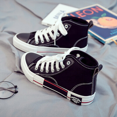 

Spring 2019 new high - profile canvas shoes Korean version of black cloth shoes red ins small blackboard shoe tide