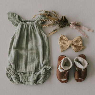 

US Stock Newborn Baby Girl Ruffle Sleeve Romper Bodysuit Jumpsuit Sunsuit Outfit