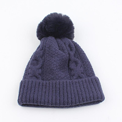 

Funny Women Knitted Hat Solid Color Wool Blends Crochet Pattern Pom-pom Top Ribbed Casual Warm Beanies