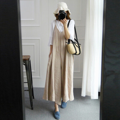 

Tailored Plus Womens Cotton Linen Overall Jumpsuit Baggy Playsuit Wide Leg Pants