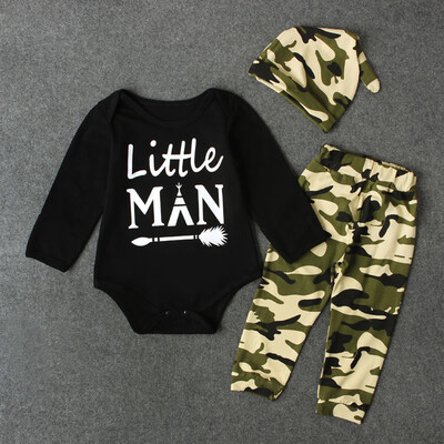 

Newborn Infant Baby Boys Letter Romper Camouflage Pants Cap Outfits Clothes Set