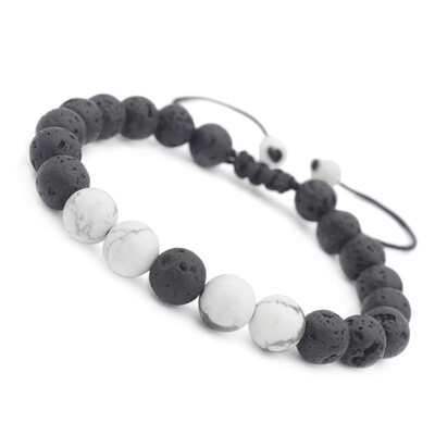 

8 mm Natural White Pine Volcanic Rock Adjustable Bracelet Hand Cord Unisex Pair Jewellery Hot Gift
