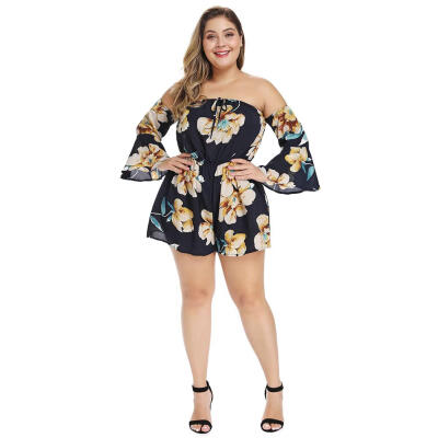 

Sexy Large Size Print Jumpsuit Off Shoulder Women Flare Loose Playsuits