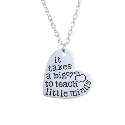 

Teacher Appreciation Gift It Takes A Big Heart Teach Little Minds&quotsilver Heart Pendent Necklace