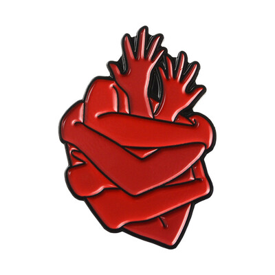 

2 Pcs Lonely Hug Yourself Red Many Hands Embracing Creative Brooch Punk Personality Denim Leather Badge