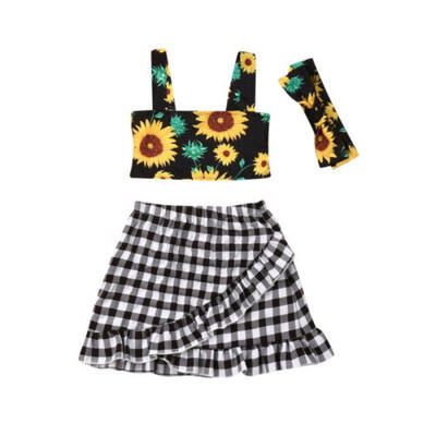 

US Stock Toddler Baby Girls Clothes Tank TopsDress Skirts Headband 3Pcs Outfits