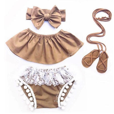 

Newborn Baby Girls Princess Romper TopBow Knot HeadbandShorts 3pcs Outfits Set