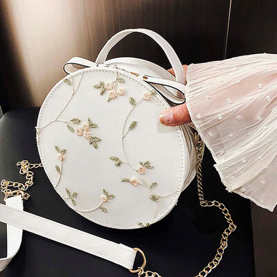 

Tailored Womens Fashion Lace Fresh Handbag Crossbody Bag Solid Color Small Round Bag
