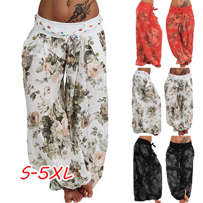 

Tailored Women Ladies Printed Pocket Band Width Loose Leg Pants Womens Casual Pants