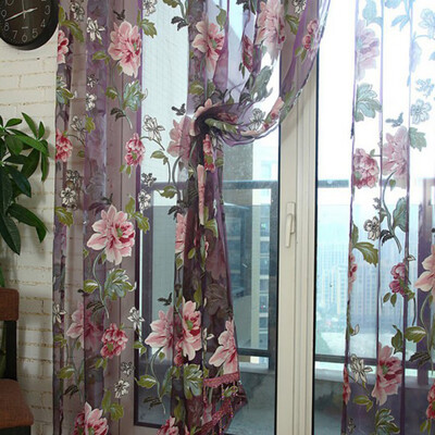 

Chic Style Window Curtain Flower Print Sheer Pattern Voile Tulle Valances