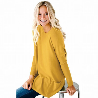 

Round neck long sleeve pullover loose casual knit sweater coat
