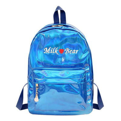 

Holographic Laser PU Backpacks Women Embroidery Girls Shoulder School Bags