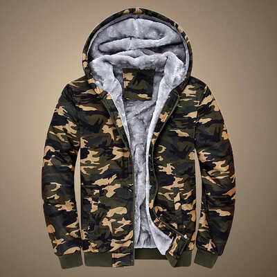 

Gobestart Mens Camouflage Hoodie Winter Warm Fleece Zipper Sweater Jacket Outwear Coat