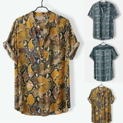 

Summer Mens Snake Pattern Casual Shirts Short Sleeve Loose Shirts Men Male Tops